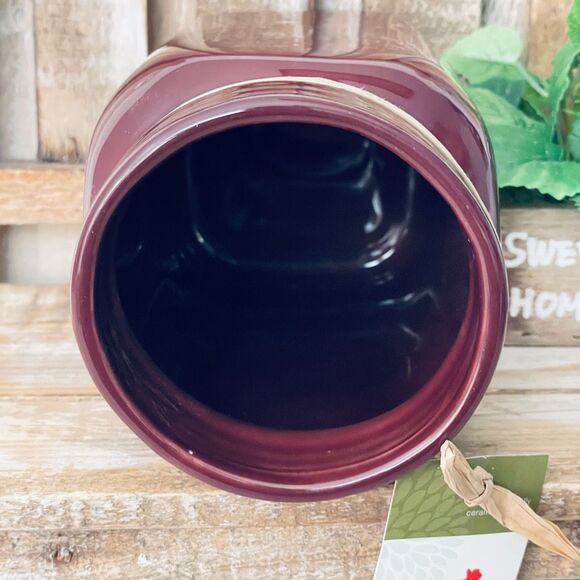 NWT Burgundy Bloom Extra Large Fresh Ceramic Mason Jar Decor utensil Holder - Picture 4 of 12